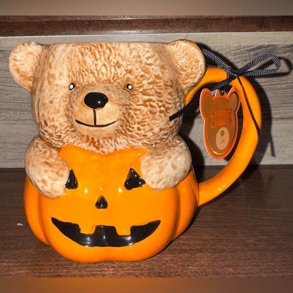 Super Cute 🥰 Teddy Bear 🐻 Boy Inside a Pumpkin 🎃 Mug 27oz by Creepy Critters